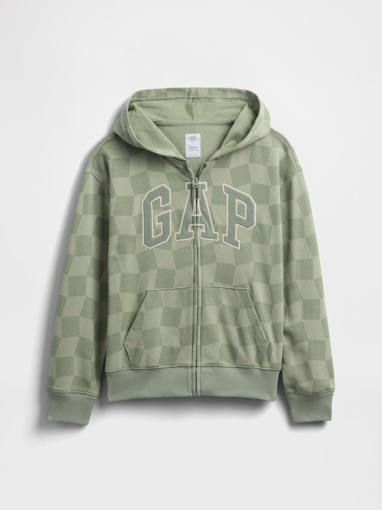 Зеленый в клеточку - Свободное худи на молнии с логотипом Gap (4-13лет) - Изображение 4 из 4