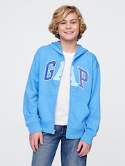 Синий - Свободное худи на молнии с логотипом Gap (4-13лет) - Изображение 1 из 4