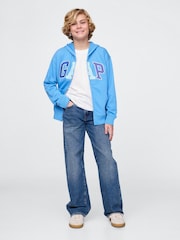 Синий - Свободное худи на молнии с логотипом Gap (4-13лет) - Изображение 3 из 4