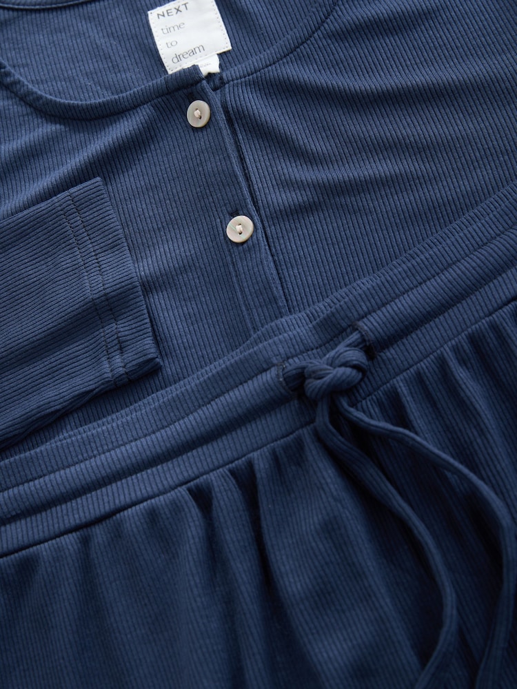 Navy Ribbed Long Sleeve Pyjamas - Image 2 of 4