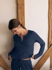 Navy Ribbed Long Sleeve Pyjamas - Image 5 of 11