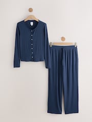 Navy Ribbed Long Sleeve Pyjamas - Image 8 of 11