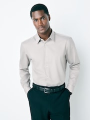 Neutral Brown Regular Fit Easy Care Textured Single Cuff Smart Shirt - Image 1 of 7