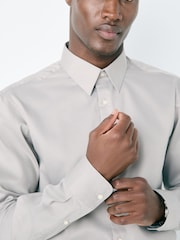 Neutral Brown Regular Fit Easy Care Textured Single Cuff Smart Shirt - Image 4 of 7