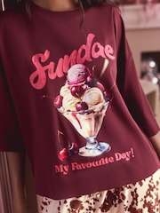 طباعة شكل جلد بقرة - بيجاما بكم قصير - صورة 4 من 8