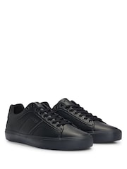 Schwarz/dunkel - BOSS Faux-Leather Trainers With Plain And Grained Textures - Bild 1 von 2