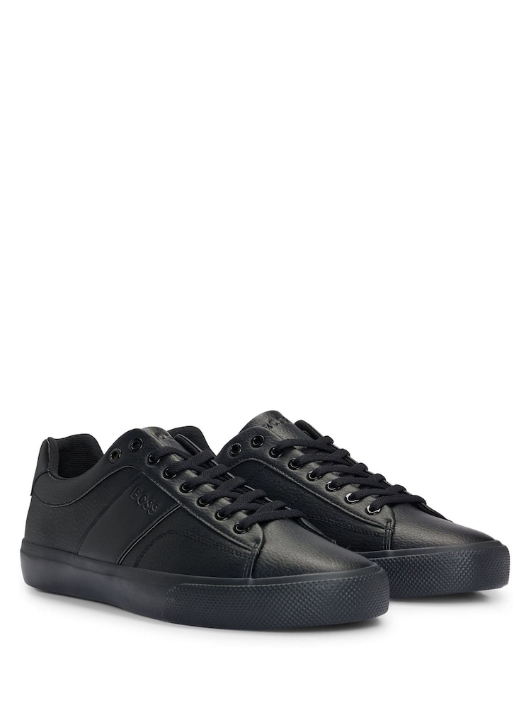Schwarz/dunkel - BOSS Faux-Leather Trainers With Plain And Grained Textures - Bild 1 von 2