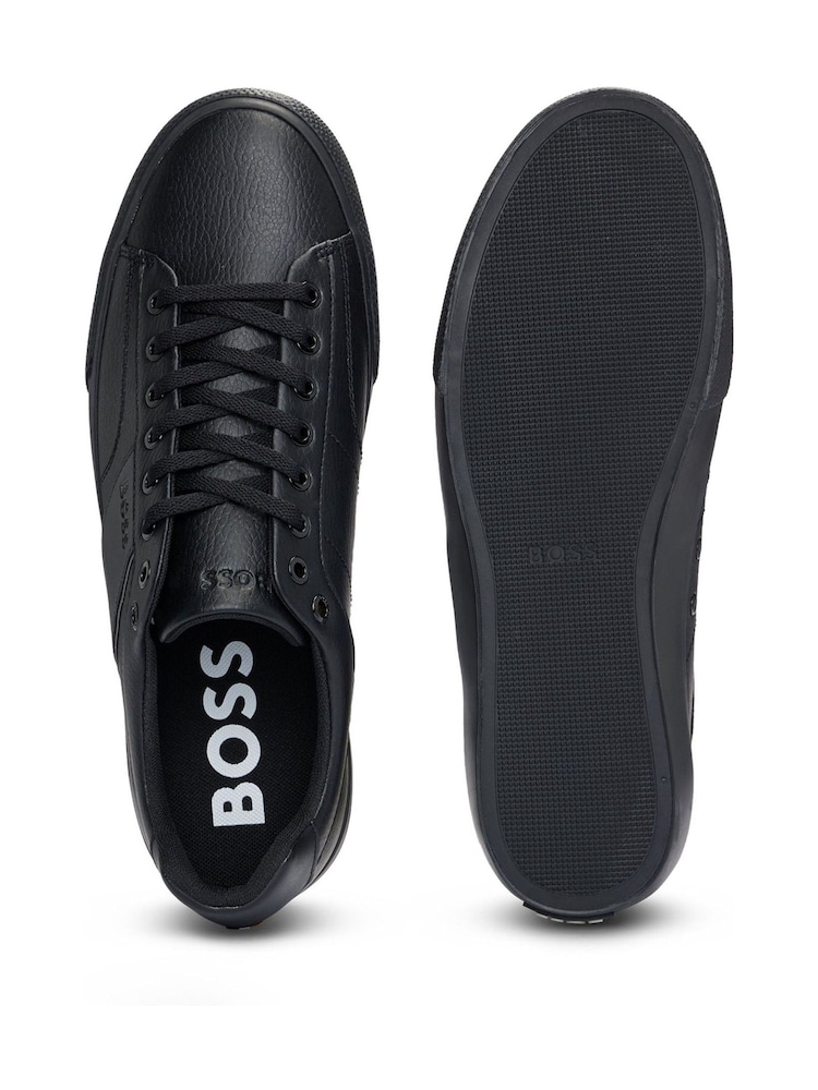 Schwarz/dunkel - BOSS Faux-Leather Trainers With Plain And Grained Textures - Bild 2 von 2