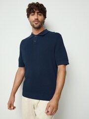 Azul - BOSS Akoppo Knitted Polo Shirt - Imagem 1 de 5