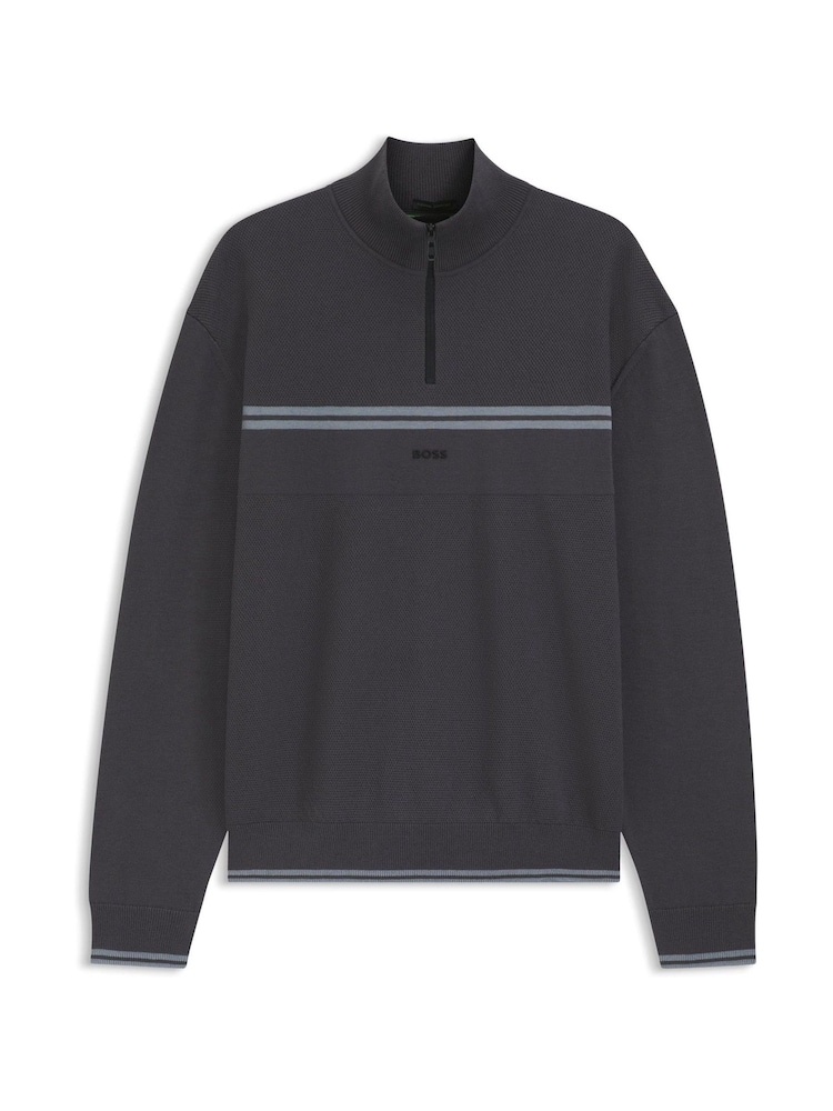 BOSS Grey Quarter Zip Logo Knitted Jumper - Image 1 of 1 BOSS Grey Quarter Zip Logo Knitted Jumper - Image 1 of 1