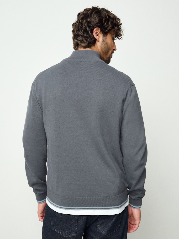 BOSS Grey Quarter Zip Logo Knitted Jumper - Image 2 of 5 BOSS Grey Quarter Zip Logo Knitted Jumper - Image 2 of 5
