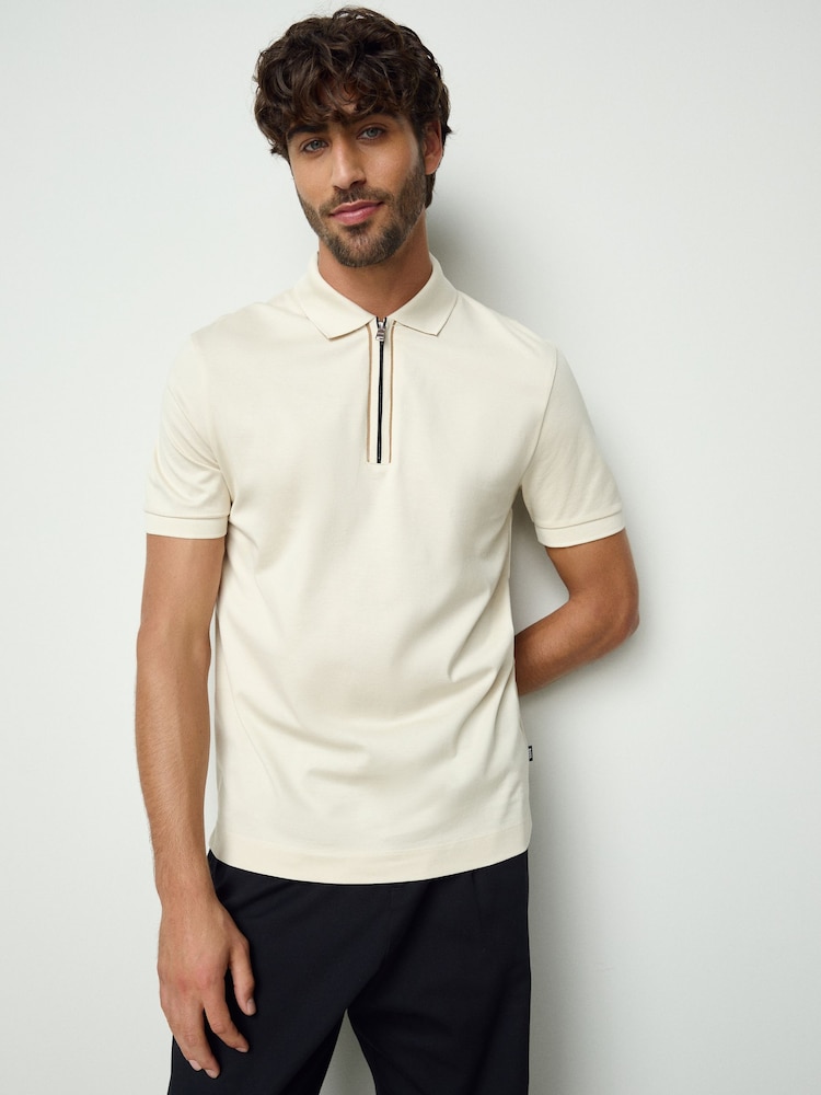 BOSS White Paras Zip Neck Knitted Polo Shirt - Image 1 of 6 BOSS White Paras Zip Neck Knitted Polo Shirt - Image 1 of 6
