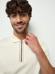 BOSS White Paras Zip Neck Knitted Polo Shirt - Image 5 of 6