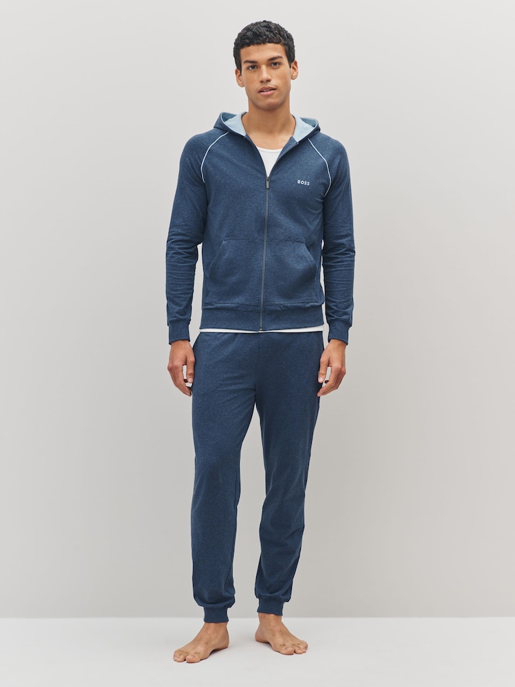 BOSS Blue Light Logo Zip Through Hoooded Jacket - Image 2 of 5