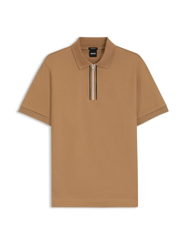 BOSS Natural Paras Zip Neck Knitted Polo Shirt - Image 1 of 1 BOSS Natural Paras Zip Neck Knitted Polo Shirt - Image 1 of 1