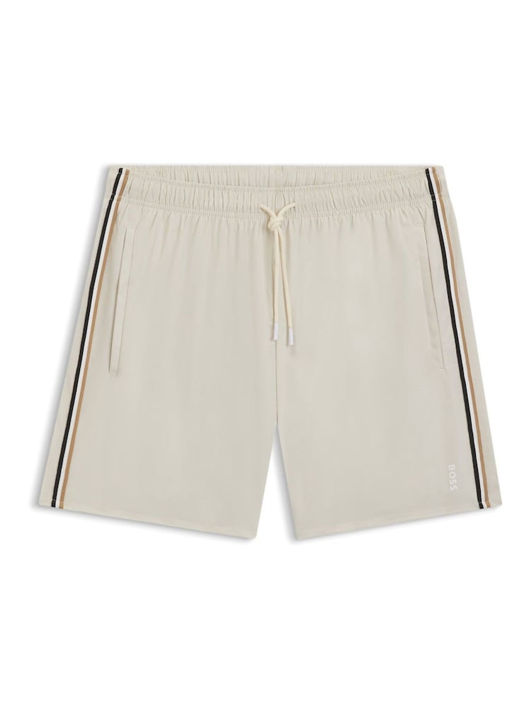 BOSS White Iconic Side Stripe Swim Shorts - Image 1 of 1