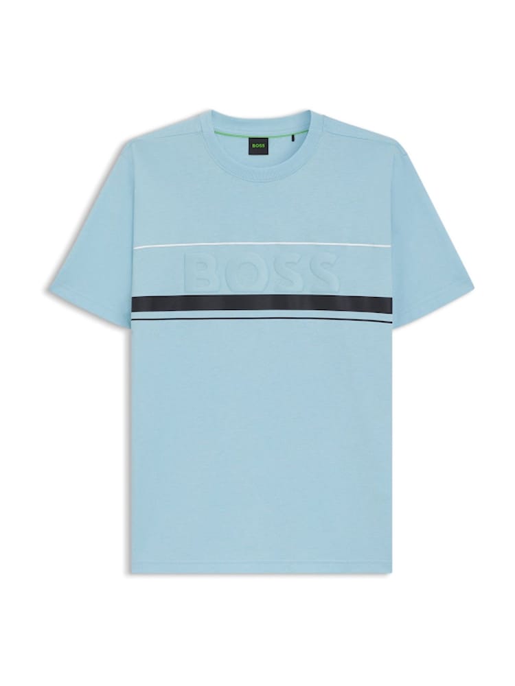 BOSS Blue Embossed Logo Stripe Detail T-Shirt - Image 1 of 1 BOSS Blue Embossed Logo Stripe Detail T-Shirt - Image 1 of 1
