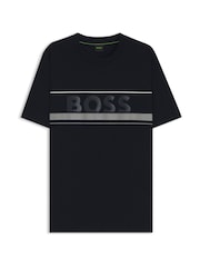 BOSS Blue Dark Embossed Logo Stripe Detail T-Shirt - Image 1 of 1