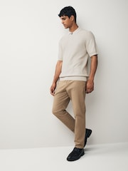 BOSS Natural Kancello Zip Neck Knitted Polo Shirt - Image 2 of 6