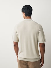 BOSS Natural Kancello Zip Neck Knitted Polo Shirt - Image 3 of 6
