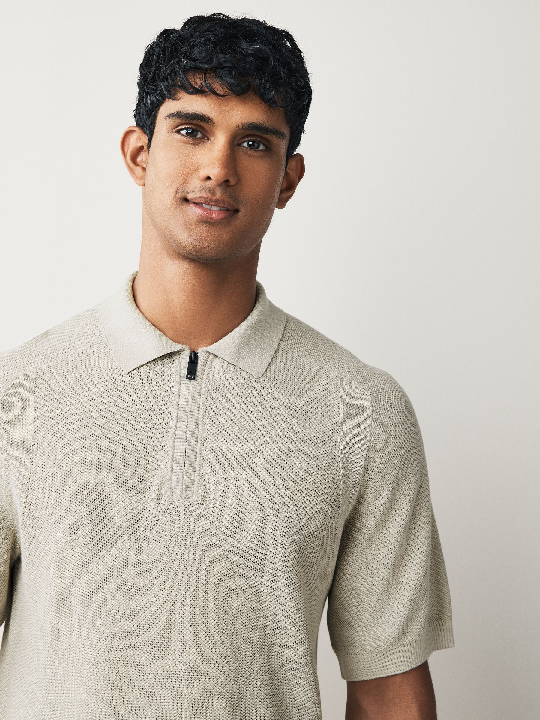 Buy BOSS Natural Kancello Zip Neck Knitted Polo Shirt from Next USA