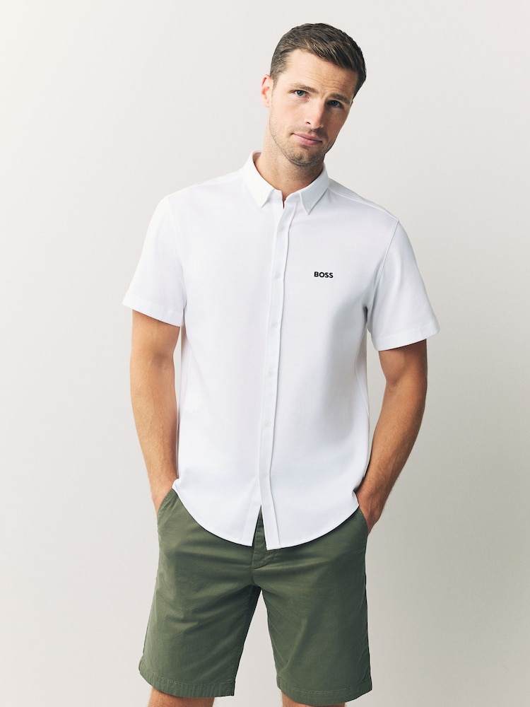 BOSS White Regular Fit Motion Short Sleeve Shirt - Image 1 of 5 BOSS White Regular Fit Motion Short Sleeve Shirt - Image 1 of 5