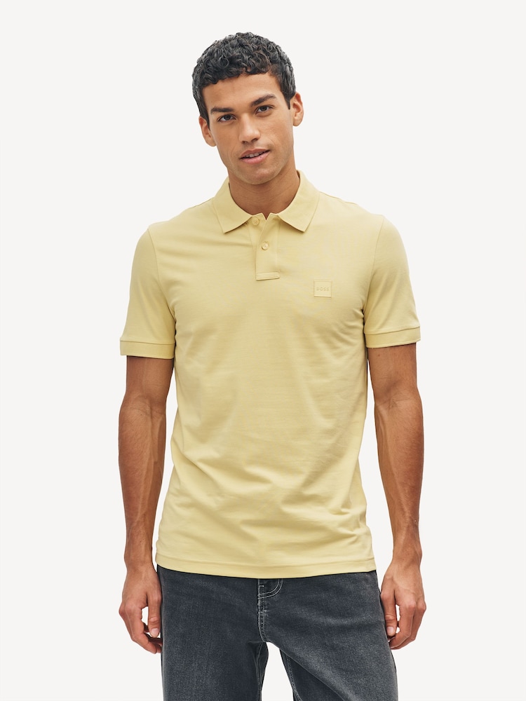 BOSS Yellow Slim Fit Passenger Box Logo Polo Shirt - Image 1 of 9 BOSS Yellow Slim Fit Passenger Box Logo Polo Shirt - Image 1 of 9