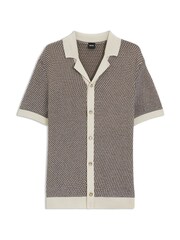 BOSS Beige Iconico Contrast Button Down Knitted Shirt - Image 1 of 1