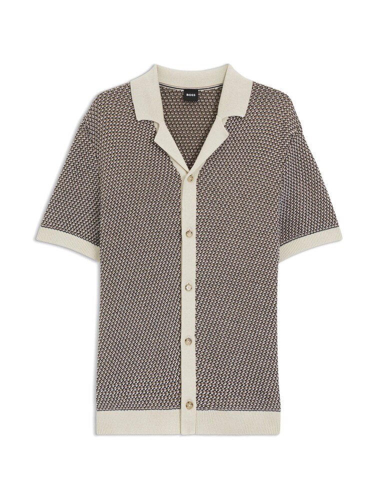 BOSS Beige Iconico Contrast Button Down Knitted Shirt - Image 1 of 1