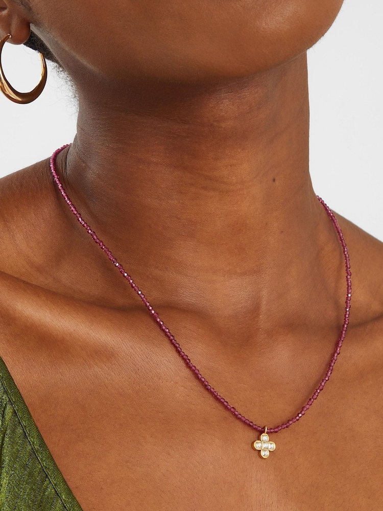 Angels By Accessorize Pink 14c Plated Clover Beaded Necklace - Image 1 of 2