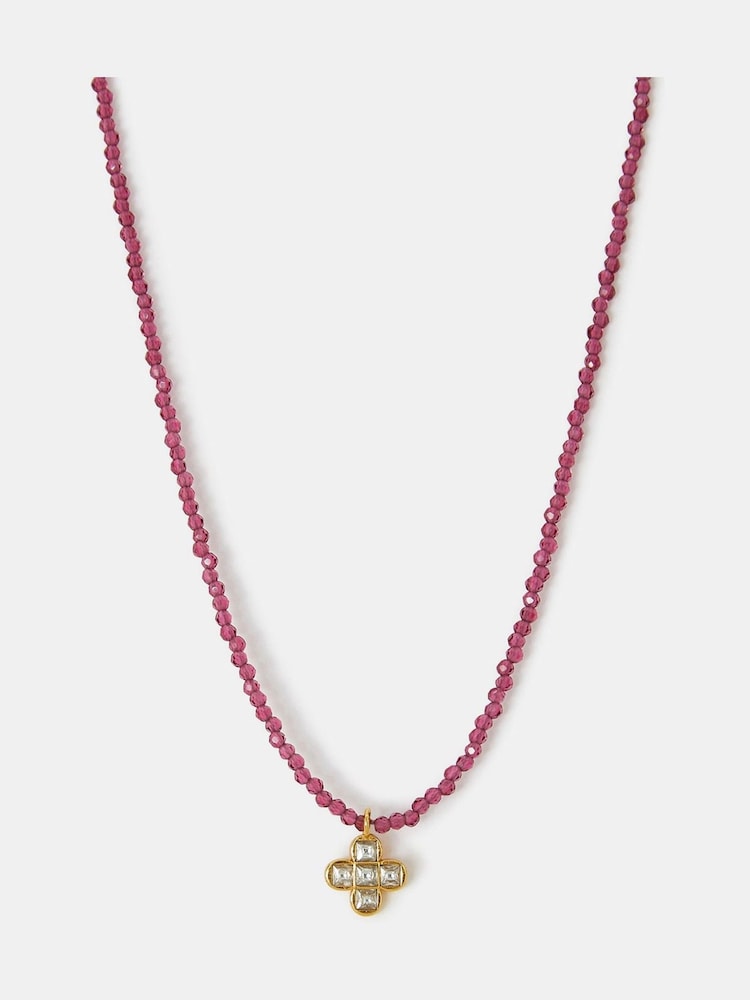 Angels By Accessorize Pink 14c Plated Clover Beaded Necklace - Image 2 of 2