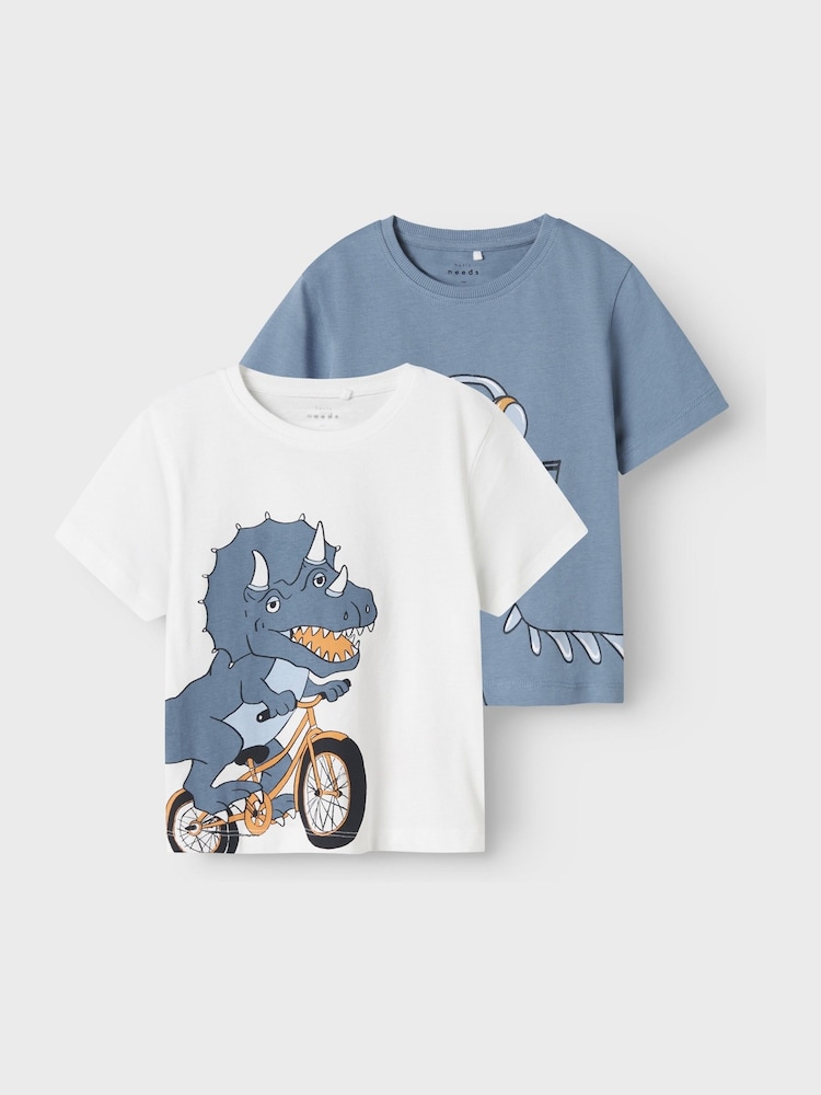 Name It Blue Dinosaur Print Short Sleeve T-Shirts 2 Pack - Image 1 of 3 Name It Blue Dinosaur Print Short Sleeve T-Shirts 2 Pack - Image 1 of 3