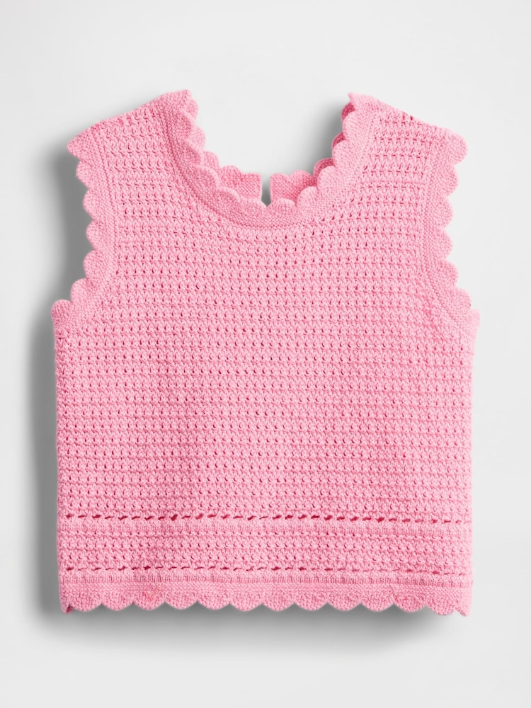 Розовый - Gap Scalloped Sleeveless Crochet Top (6mths-5yrs) - Изображение 2 из 4
