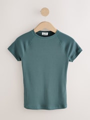 self. Teal Blue Fitted Rib T-Shirt - Image 1 of 3