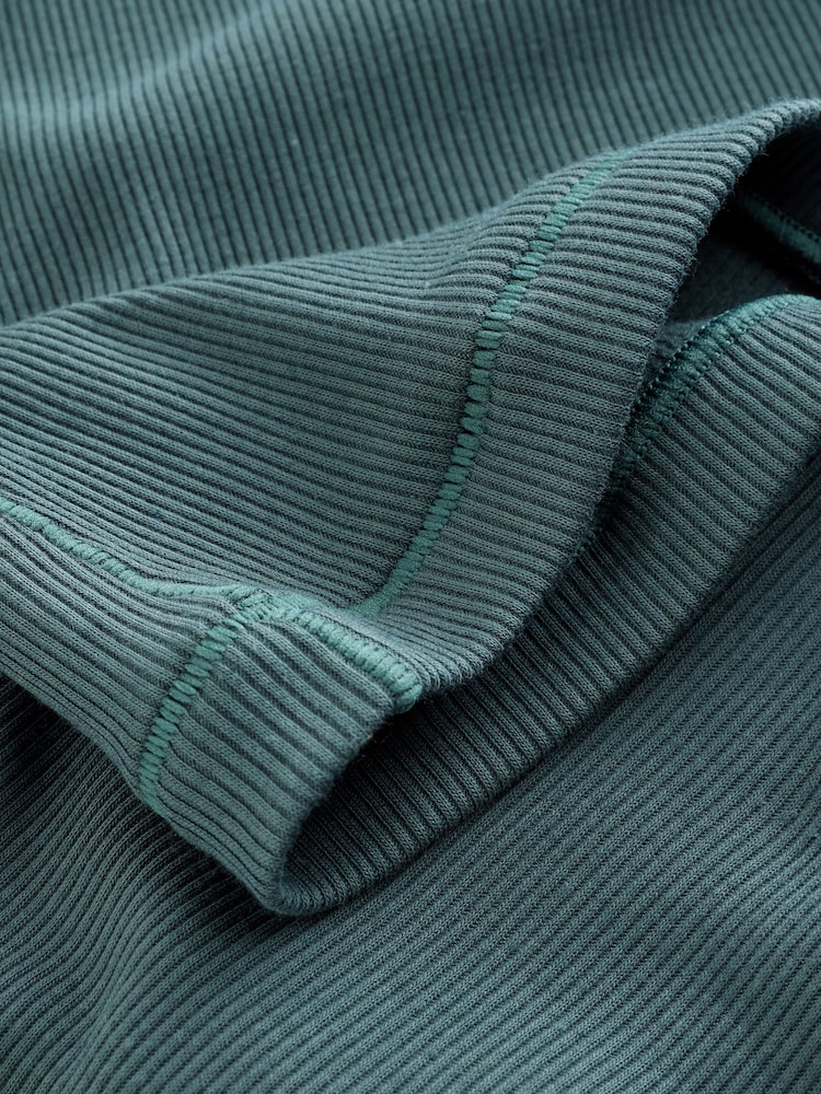 self. Teal Blue Fitted Rib T-Shirt - Image 3 of 3 self. Teal Blue Fitted Rib T-Shirt - Image 3 of 3