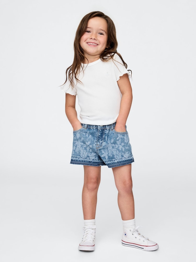 Gap Blue Floral Denim Ruffle Stride Shorts (6mths-5yrs) - Image 1 of 3 Gap Blue Floral Denim Ruffle Stride Shorts (6mths-5yrs) - Image 1 of 3