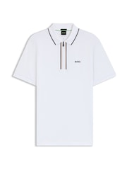 BOSS White Tipped Zip Neck Polo Shirt - Image 1 of 1