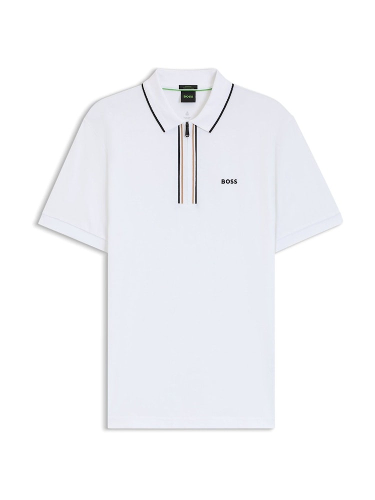 BOSS White Tipped Zip Neck Polo Shirt - Image 1 of 1