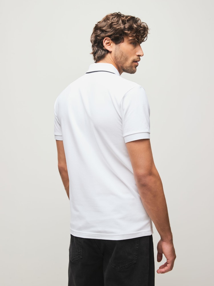BOSS White Tipped Zip Neck Polo Shirt - Image 2 of 5 BOSS White Tipped Zip Neck Polo Shirt - Image 2 of 5