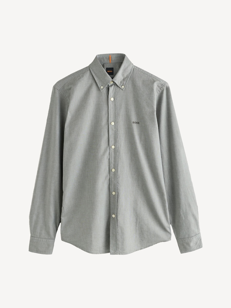 BOSS Grey Regular Fit Button Down Cotton Shirt - Image 1 of 1