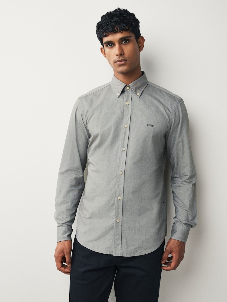 BOSS Grey Regular Fit Button Down Cotton Shirt - Image 1 of 5 BOSS Grey Regular Fit Button Down Cotton Shirt - Image 1 of 5
