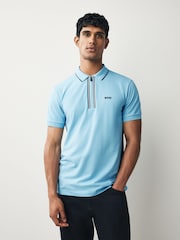 BOSS Blue Tipped Zip Neck Polo Shirt - Image 1 of 5
