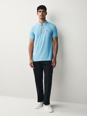 BOSS Blue Tipped Zip Neck Polo Shirt - Image 3 of 5