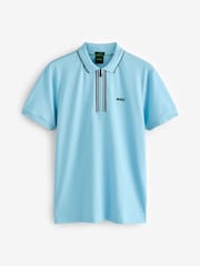 BOSS Blue Tipped Zip Neck Polo Shirt - Image 5 of 5
