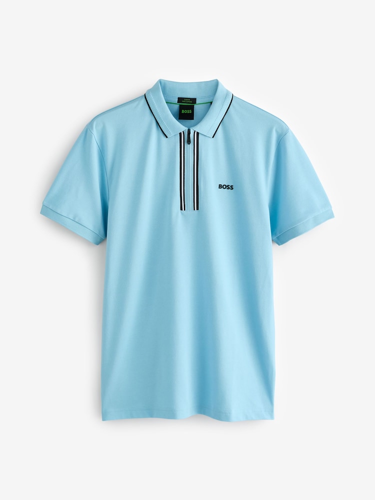 BOSS Blue Tipped Zip Neck Polo Shirt - Image 5 of 5