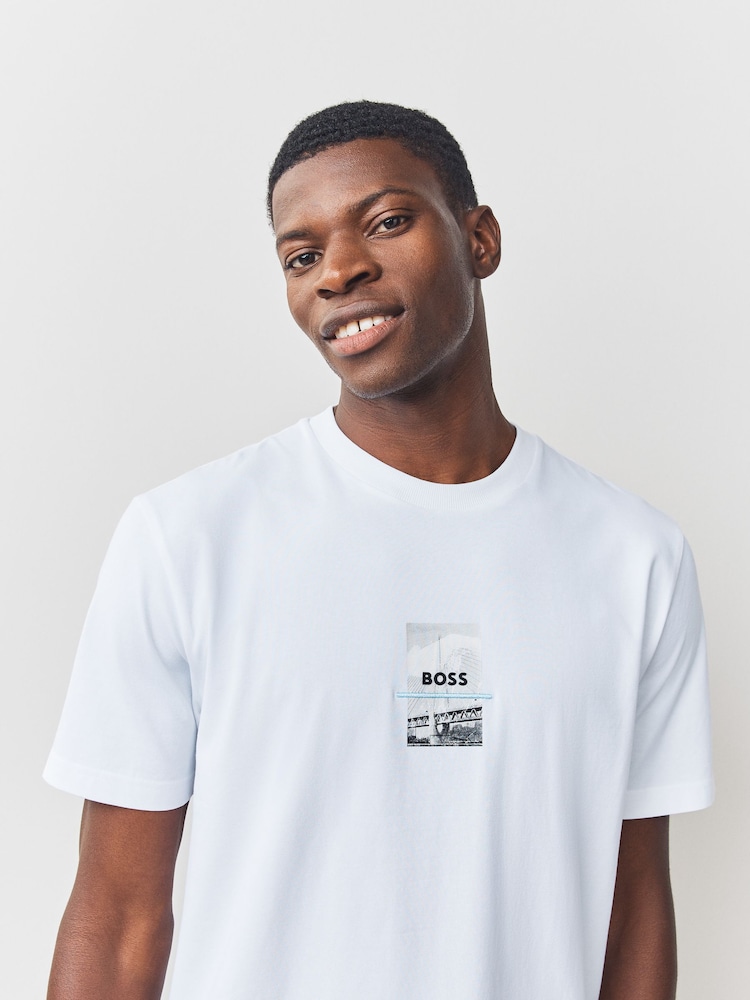 BOSS White Regular Fit Graphic T-Shirt - Image 5 of 5