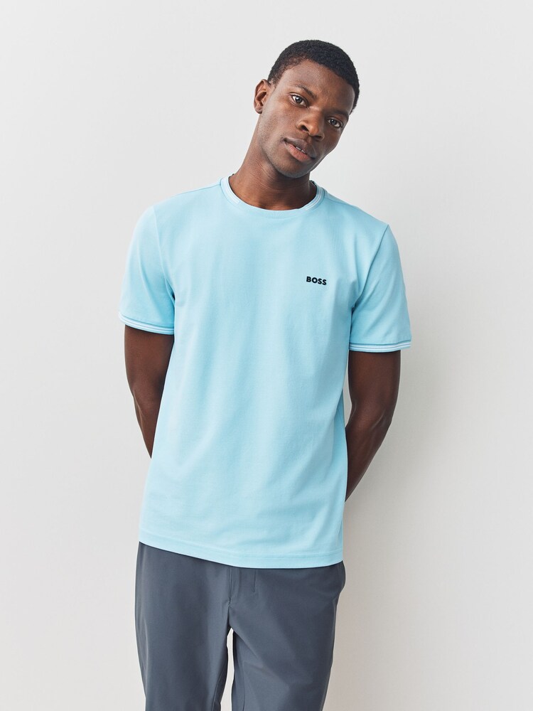 BOSS Blue Taul Tipped Regular Fit Logo T-Shirt - Image 1 of 4 BOSS Blue Taul Tipped Regular Fit Logo T-Shirt - Image 1 of 4