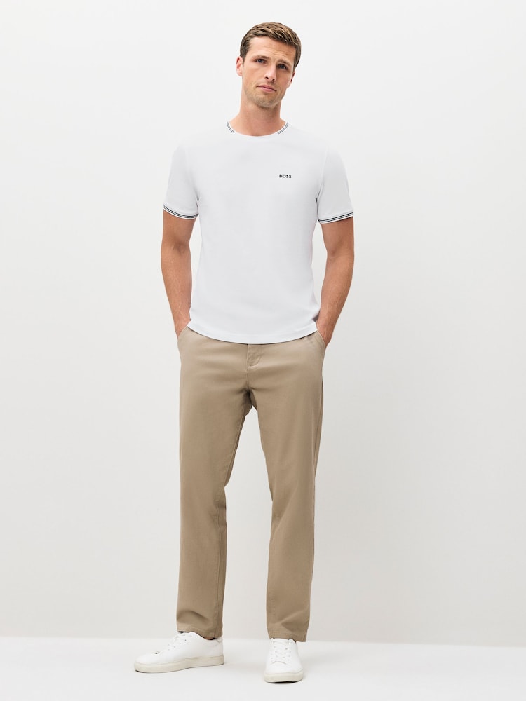 Blanco roto - BOSS Taul Tipped Regular Fit Logo T-Shirt - Imagen 2 de 6