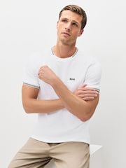 Blanco roto - BOSS Taul Tipped Regular Fit Logo T-Shirt - Imagen 3 de 6