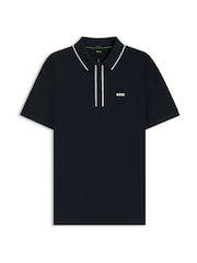 BOSS Blue Chrome Tipped Zip Neck Polo Shirt - Image 1 of 1